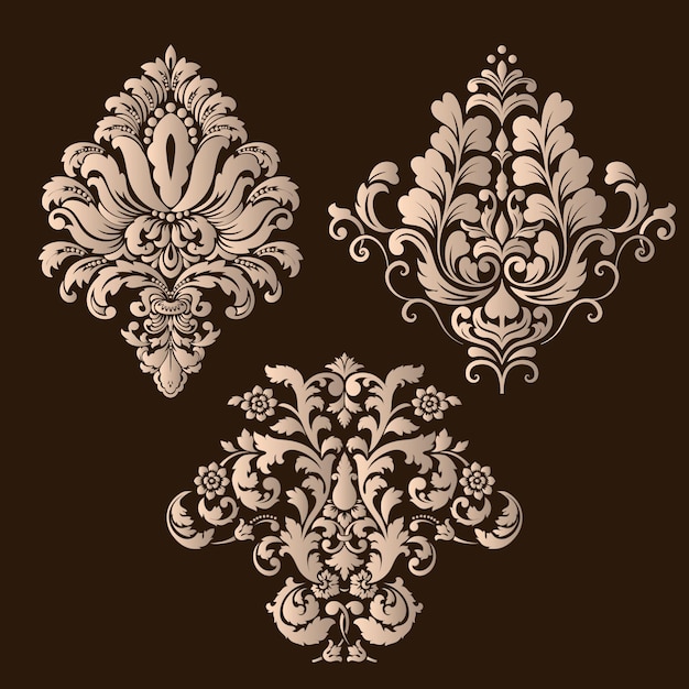 Vector gratuito conjunto vectorial de elementos ornamentales de damasco elementos abstractos florales elegantes para el diseño perfecto para tarjetas de invitación, etc.