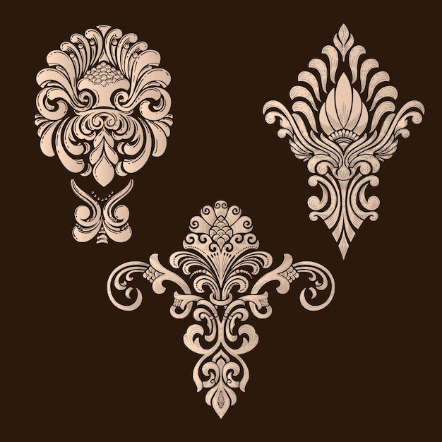 Vector gratuito conjunto vectorial de elementos ornamentales de damasco elementos abstractos florales elegantes para el diseño perfecto para tarjetas de invitación, etc.