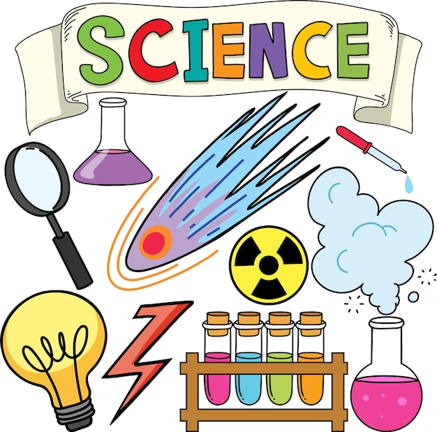 Conjunto vectorial de objetos y iconos científicos coloridos