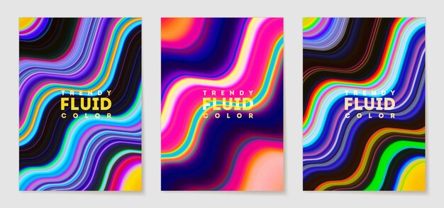 Conjunto vectorial de plantillas de diseño de portada con líneas deformadas de color degradado Ilustración minimalista dinámica Fondo colorido abstracto moderno para revista de presentación de folleto de póster, etc.