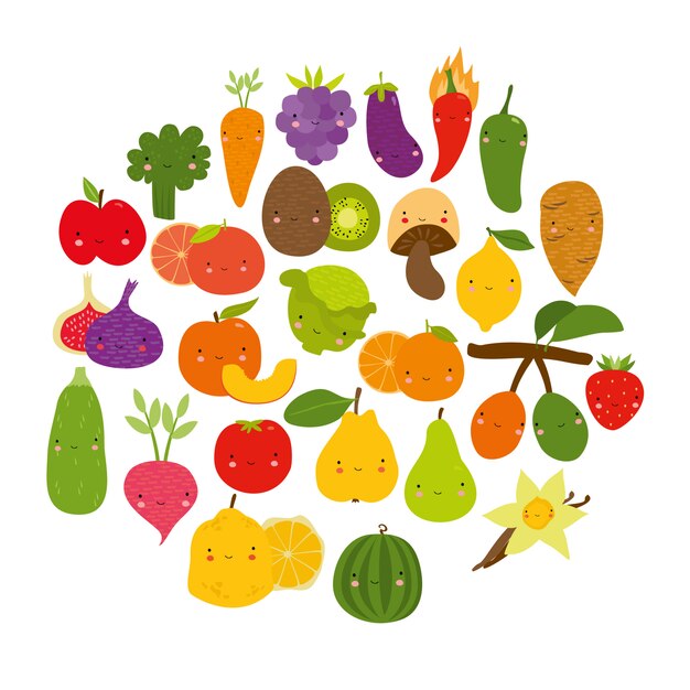 conjunto de vegetales frutas encantadoras