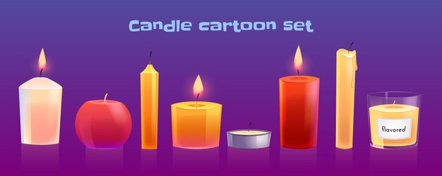 Conjunto de velas de dibujos animados de diferentes formas.