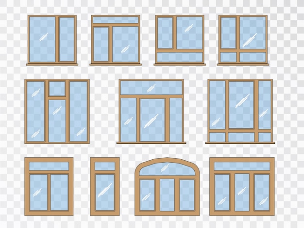Conjunto de ventanas de diferentes tipos. Colección de elementos de arquitectura clásica.