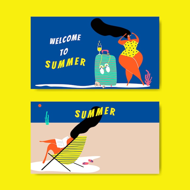 Vector gratuito conjunto de verano en la playa.