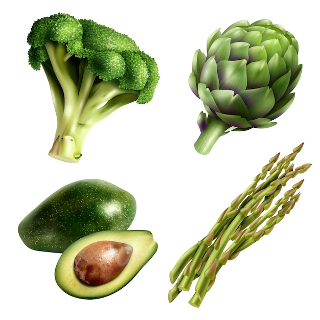 Conjunto de verduras en estilo realista