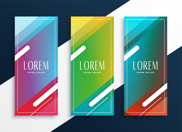 Conjunto vibrante de banners verticales en estilo geométrico