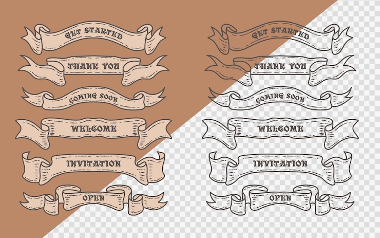 Vector gratuito conjunto de viejos carteles de cinta vintage y dibujo en estilo grabado