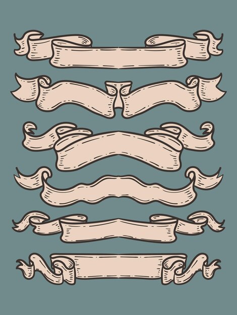 Conjunto de viejos carteles de cinta vintage y dibujo en estilo grabado