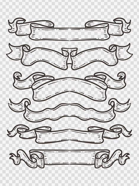 Conjunto de viejos carteles de cinta vintage y dibujo en estilo grabado