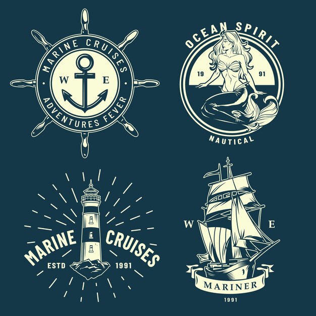 Conjunto vintage de emblemas marítimos y marinos