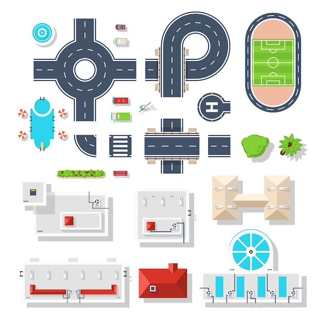 Vector gratuito conjunto de vista superior de elemento de ciudad