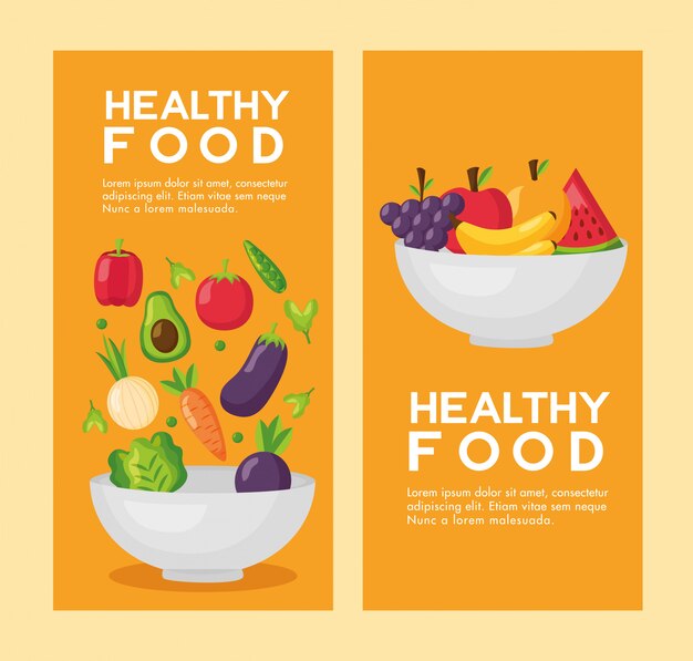 Conjunto de volante fresco de alimentos saludables