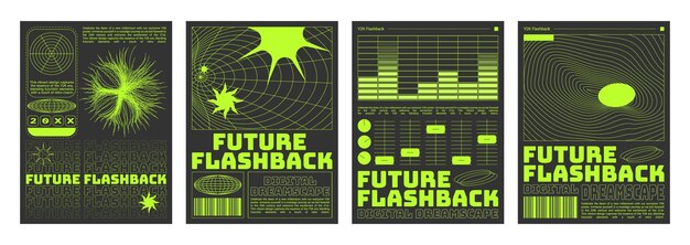Conjunto de volantes de vibraciones retro futuristas