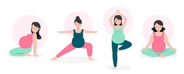Conjunto de yoga de embarazo dibujado a mano