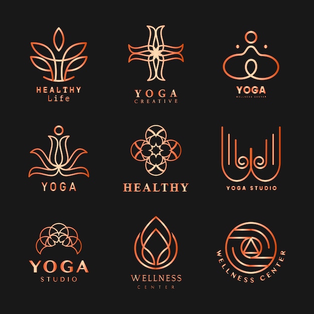 conjunto, de, yoga, logotipo, vector
