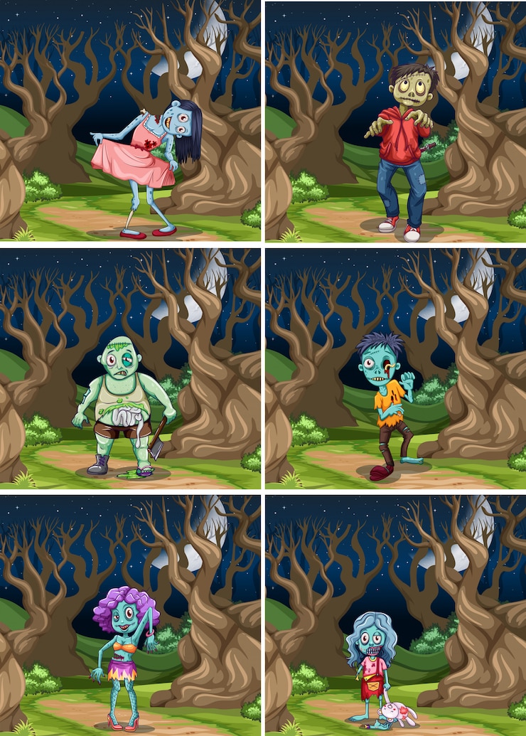 Vector gratuito conjunto de zombie en la noche