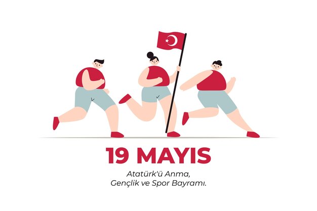 Conmemoración plana de ataturk, ilustración del día de la juventud y el deporte.
