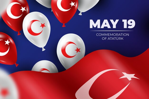 Conmemoración realista de ataturk, ilustración del día de la juventud y el deporte.