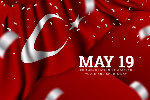 Vector gratuito conmemoración turca realista de ataturk, ilustración del día de la juventud y el deporte