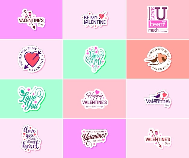 Vector gratuito conmovedoras tipografías y pegatinas gráficas del día de san valentín