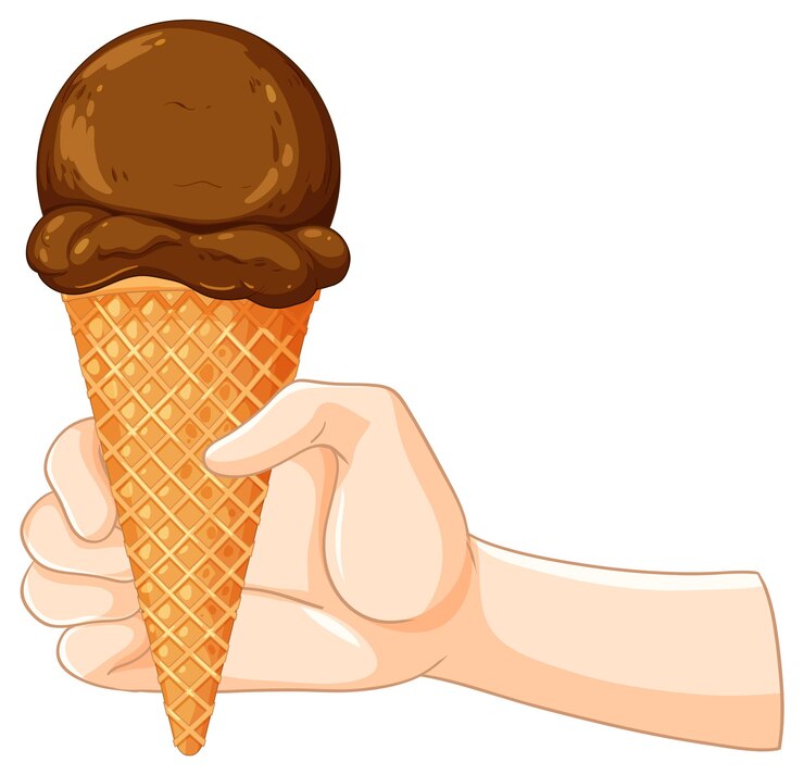 Vector gratuito con el cono de helado de chocolate en la mano