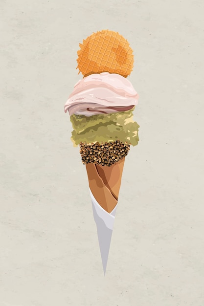Vector gratuito cono de helado con un elemento de diseño de topping de oblea
