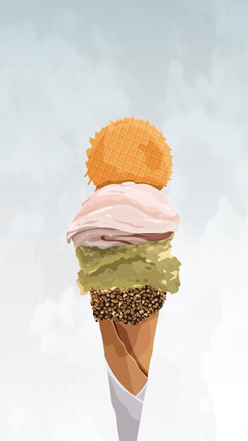 Cono de helado en vector de fondo de pantalla de teléfono móvil de verano