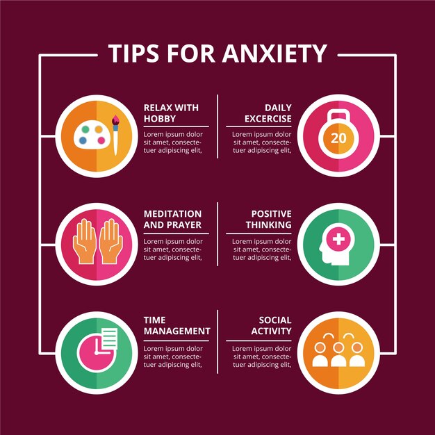 Consejos ilustrados para la infografía de ansiedad
