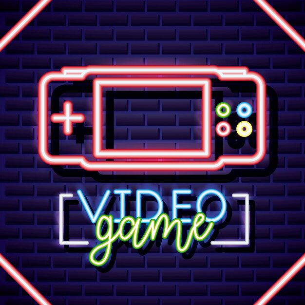 Consola personal, videojuego estilo neón lineal