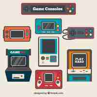 Vector gratuito consolas vintage de videojuegos en diseño plano