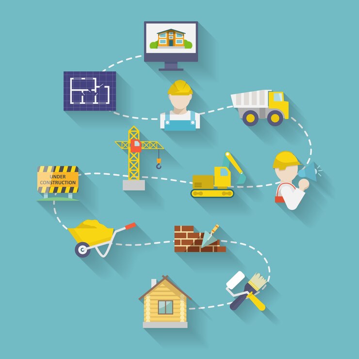 Vector gratuito construcción de la industria de la construcción de pisos elementos de diseño plano ilustración vectorial