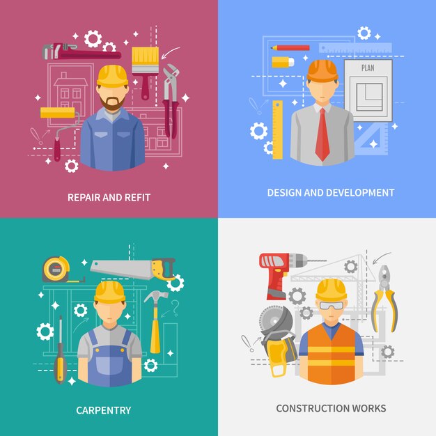 Construcción trabajo concepto cuadrado composición banner
