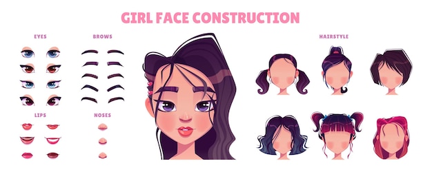 Constructor de cara de chica asiática sobre fondo blanco