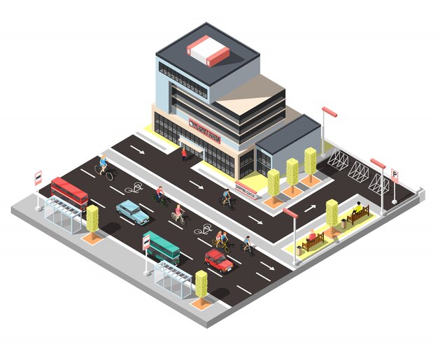 Constructor isométrico de la ciudad con tráfico de bicicletas