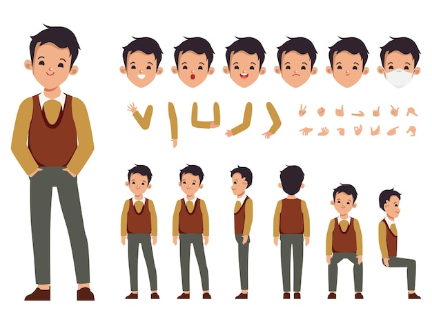 Constructor de personajes de empresario para diferentes poses Conjunto de varios rostros de hombres