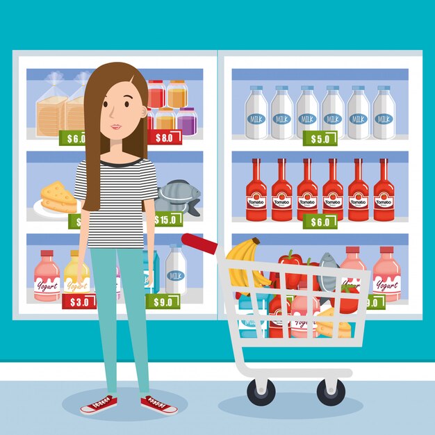 consumidor con carrito de compras de comestibles