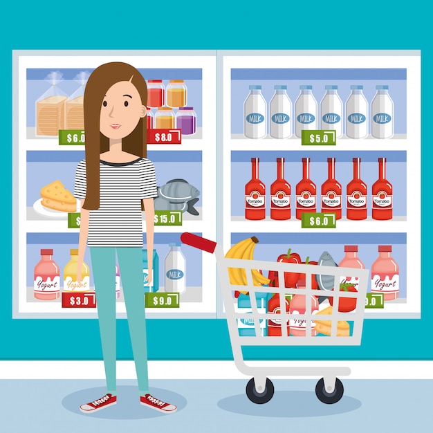 consumidor con carrito de compras de comestibles