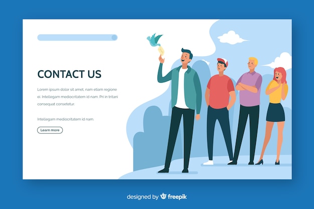 Vector gratuito contacte con nosotros landing page diseño plano