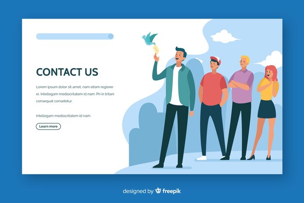 Contacte con nosotros landing page diseño plano