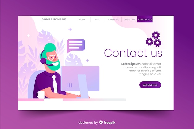 Vector gratuito contáctenos página de inicio con diseño digital