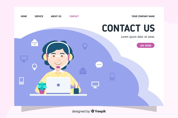Vector gratuito contáctenos página de inicio con diseño plano