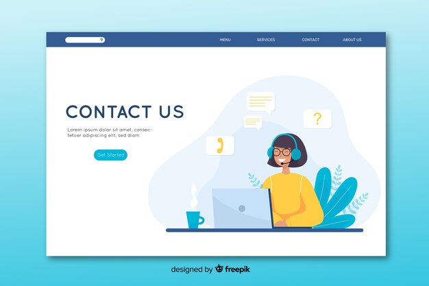 Contáctenos página de inicio en diseño plano