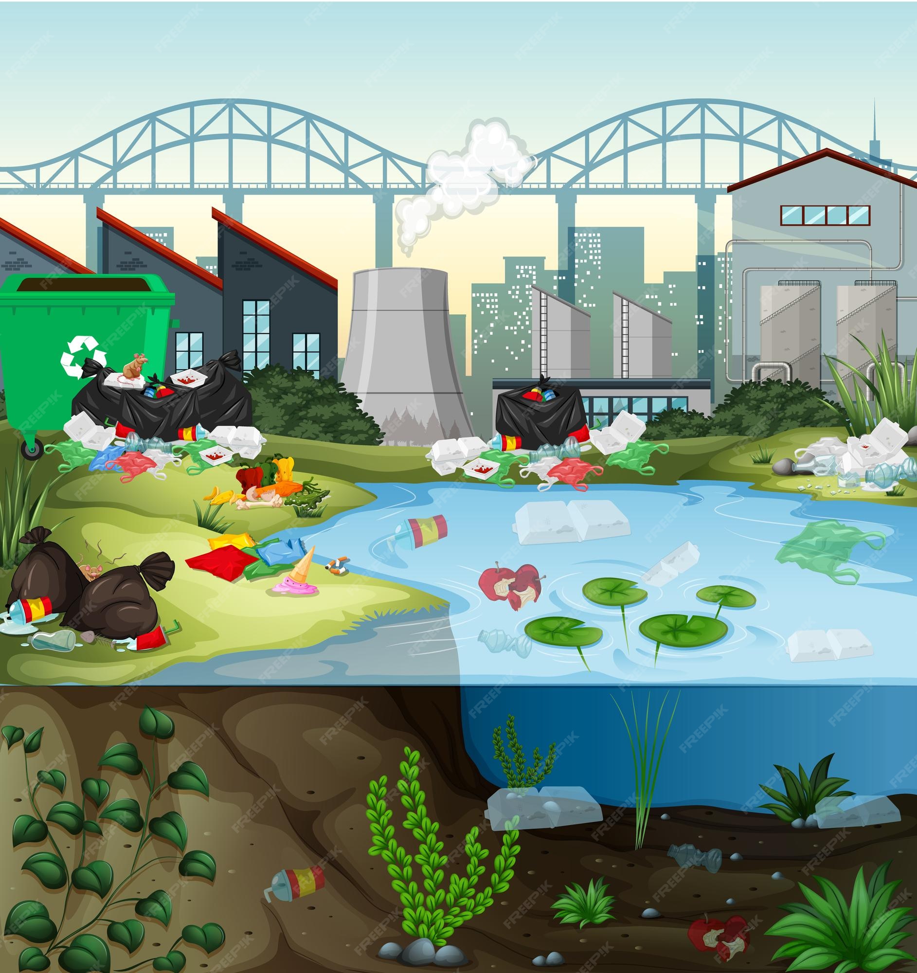 Vectores e ilustraciones de Rio contaminado para descargar gratis | Freepik