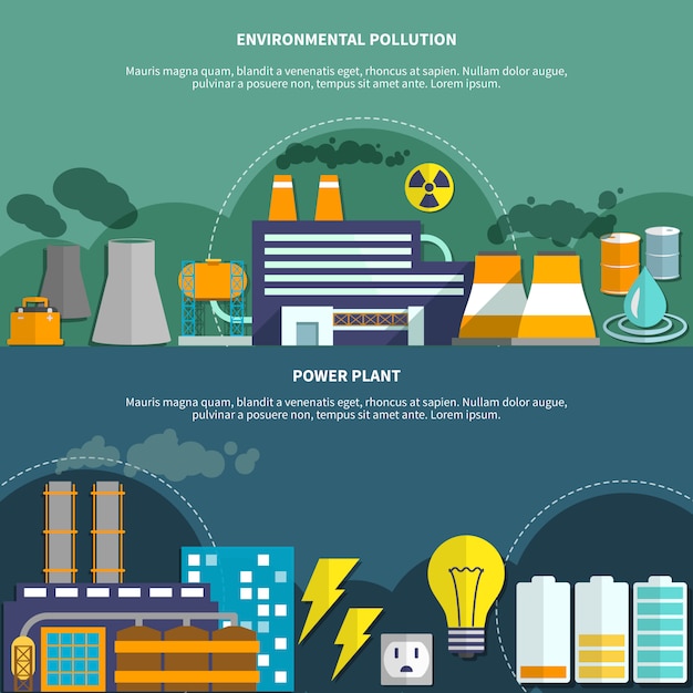 Vector gratuito contaminación ambiental y central eléctrica.