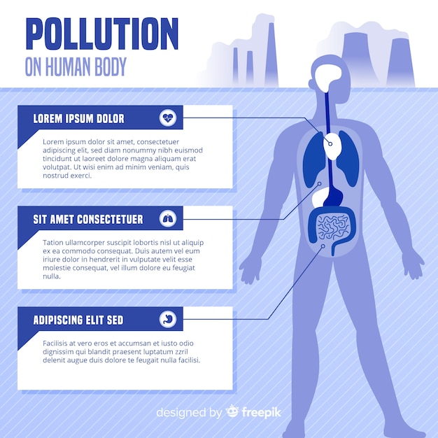 Contaminación en cuerpo humano infografía.