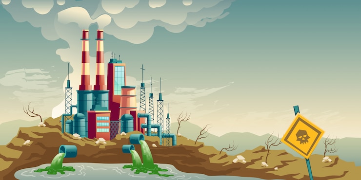 Vector gratuito contaminación industrial del vector de dibujos animados medio ambiente