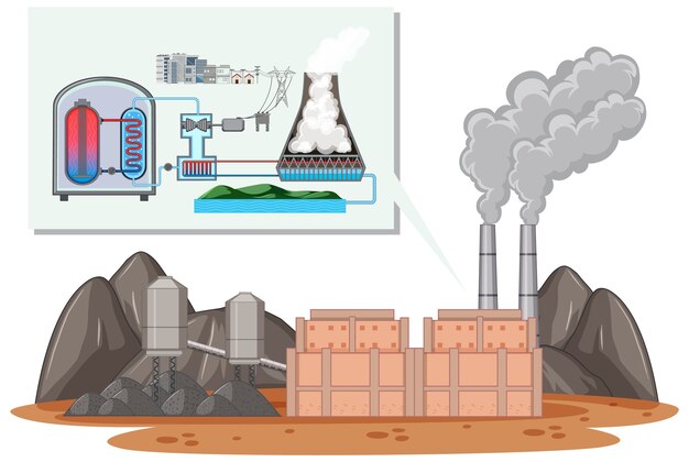 Contaminación del trabajo industrial en fábrica aislada sobre fondo blanco