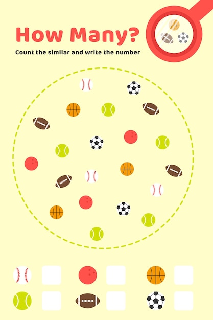 Contando juego con diferentes bolas.