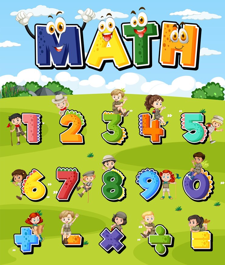 Vector gratuito contando números del 0 al 9 y símbolos matemáticos