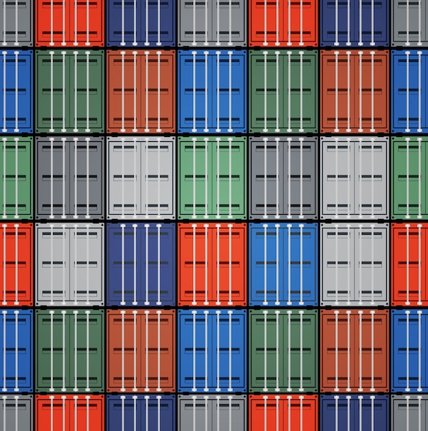 Contenedores de envío. Exportación y flete, hilera de patrones sin fisuras, transporte industrial, transporte de importación.